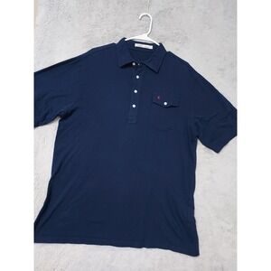 Criquet Polo Shirt Mens Large Navy Blue Organic Cotton Short Sleeve Pocket WORN